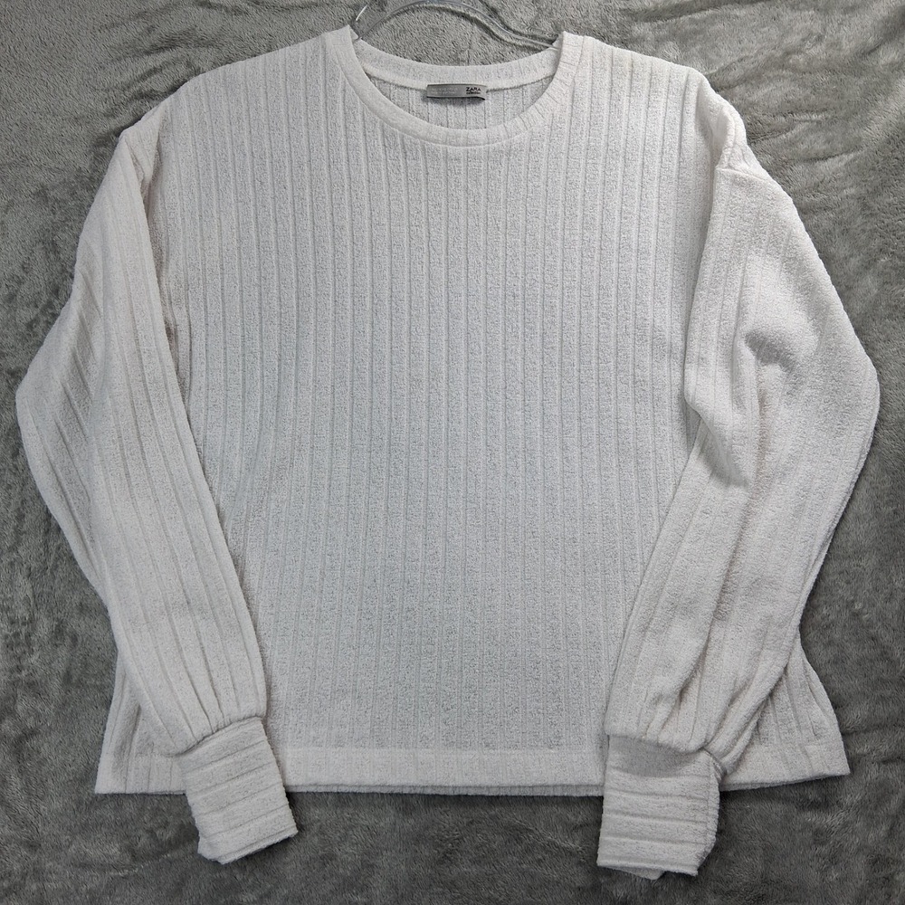 Zara Collection Ribbed Knit Pullover Sweater Top Cream White Small Lightweight